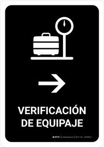 Baggage Check With Right Arrow Black Spanish Portrait - Wall Sign