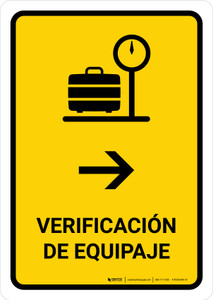 Baggage Check With Right Arrow Yellow Spanish Portrait - Wall Sign