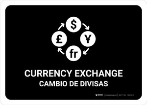 Currency Exchange Black Bilingual Spanish Landscape - Wall Sign