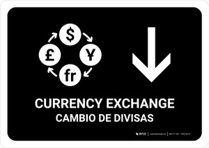 Currency Exchange With Down Arrow Black Bilingual Spanish Landscape - Wall Sign