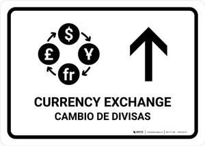 Currency Exchange With Up Arrow White Bilingual Spanish Landscape - Wall Sign