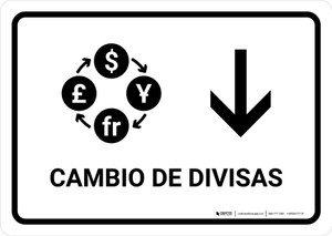 Currency Exchange With Down Arrow White Spanish Landscape - Wall Sign