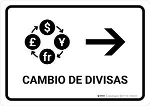 Currency Exchange With Right Arrow White Spanish Landscape - Wall Sign