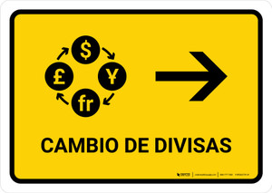 Currency Exchange With Right Arrow Yellow Spanish Landscape - Wall Sign
