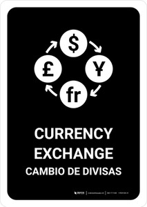 Currency Exchange Black Bilingual Spanish Portrait - Wall Sign