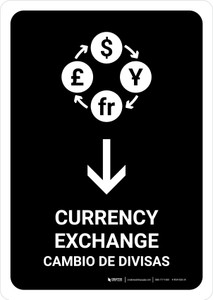Currency Exchange With Down Arrow Black Bilingual Portrait - Wall Sign