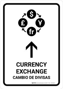 Currency Exchange With Upbarrow White Bilingual Spanish Portrait - Wall Sign