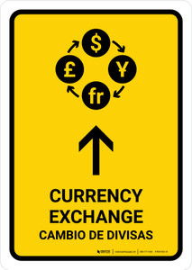 Currency Exchange With Upbarrow Yellow Bilingual Spanish Portrait - Wall Sign