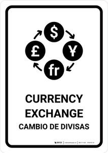 Currency Exchange White Bilingual Portrait - Wall Sign