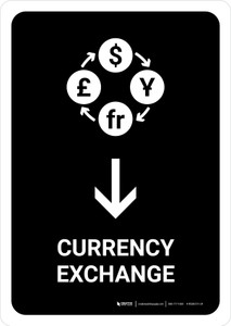 Currency Exchange With Down Arrow Black Portrait - Wall Sign