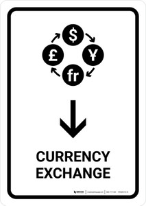 Currency Exchange With Down Arrow White Portrait - Wall Sign