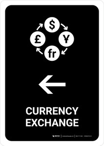 Currency Exchange With Left Arrow Black Portrait - Wall Sign