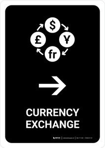 Currency Exchange With Right Arrow Black Portrait - Wall Sign