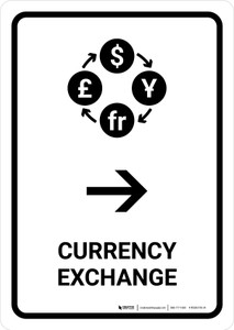 Currency Exchange With Right Arrow White Portrait - Wall Sign