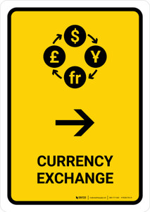 Currency Exchange With Right Arrow Yellow Portrait - Wall Sign