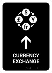 Currency Exchange With Up Arrow Black Portrait - Wall Sign