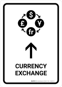 Currency Exchange With Up Arrow White Portrait - Wall Sign
