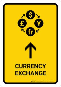 Currency Exchange With Up Arrow Yellow Portrait - Wall Sign