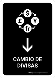 Currency Exchange With Down Arrow Black Spanish Portrait - Wall Sign