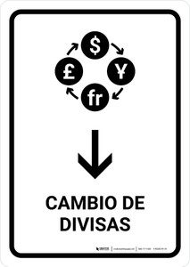 Currency Exchange With Down Arrow White Spanish Portrait - Wall Sign