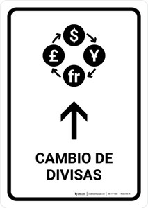 Currency Exchange With Up Arrow White Spanish Portrait - Wall Sign