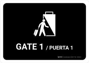 Gate 1 Black Bilingual Spanish Landscape - Wall Sign