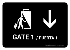Gate 1 With Down Arrow Black Bilingual Spanish Landscape - Wall Sign