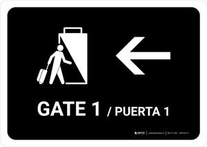 Gate 1 With Left Arrow Black Bilingual Spanish Landscape - Wall Sign