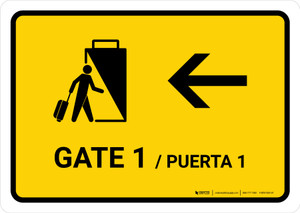 Gate 1 With Left Arrow Yellow Bilingual Spanish Landscape - Wall Sign