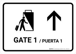Gate 1 With Up Arrow White Bilingual Spanish Landscape - Wall Sign