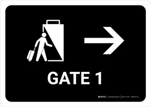 Gate 1 With Right Arrow Black Landscape - Wall Sign