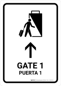 Gate 1 With Up Arrow White Bilingual Spanish Portrait - Wall Sign