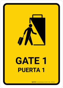 Gate 1 Yellow Bilingual Spanish Portrait - Wall Sign