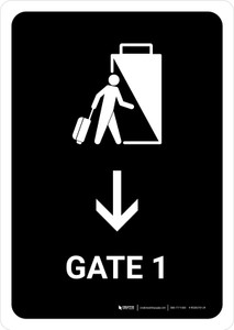 Gate 1 With Down Arrow Black Portrait - Wall Sign