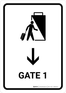 Gate 1 With Down Arrow White Portrait - Wall Sign