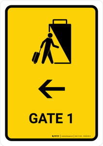 Gate 1 With Left Arrow Yellow Portrait - Wall Sign