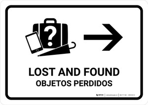 Lost And Found With Right Arrow White Bilingual Spanish Landscape - Wall Sign