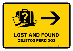 Lost And Found With Right Arrow Yellow Bilingual Spanish Landscape - Wall Sign