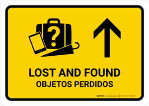 Lost And Found With Up Arrow Yellow Bilingual Spanish Landscape - Wall Sign