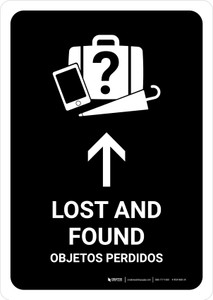 Lost And Found With Up Arrow Black Bilingual Portrait - Wall Sign