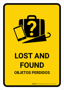 Lost And Found Yellow Bilingual Spanish Portrait - Wall Sign