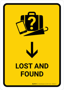 Lost And Found With Down Arrow Yellow Portrait - Wall Sign