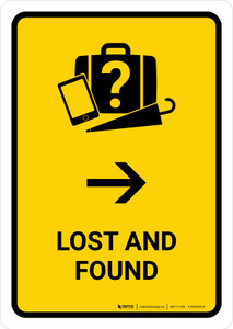 Lost And Found With Right Arrow Yellow Portrait - Wall Sign