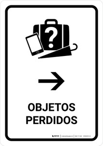 Lost And Found With Right Arrow White Spanish Portrait - Wall Sign