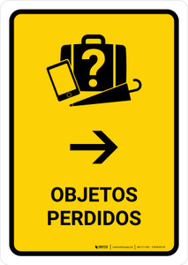 Lost And Found With Right Arrow Yellow Spanish Portrait - Wall Sign