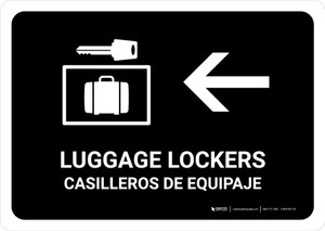 Luggage Lockers With Left Arrow Black Bilingual Spanish Landscape - Wall Sign