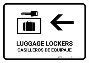 Luggage Lockers With Left Arrow White Bilingual Spanish Landscape - Wall Sign