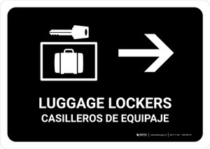 Luggage Lockers With Right Arrow Black Bilingual Spanish Landscape - Wall Sign