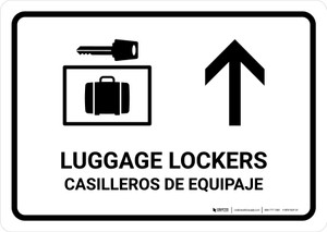 Luggage Lockers With Uparrow White Bilingual Spanish Landscape - Wall Sign