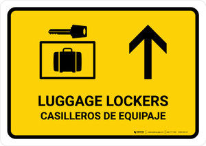 Luggage Lockers With Uparrow Yellow Bilingual Spanish Landscape - Wall Sign